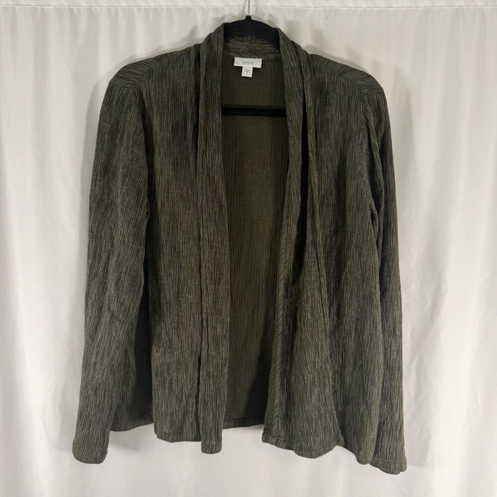 Pure Jill Cardigan Womens Small Green Striped Open Front Lightweight 100% Cotton